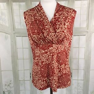 JKLA Floral Pattern V Neck Sleeveless Blouse SZ L